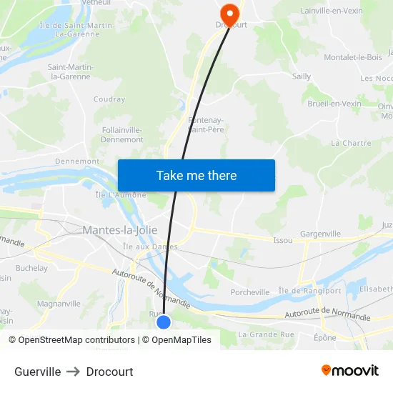 Guerville to Drocourt map