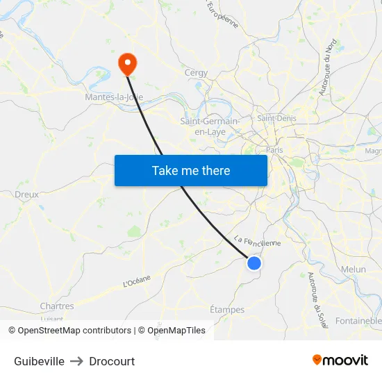 Guibeville to Drocourt map