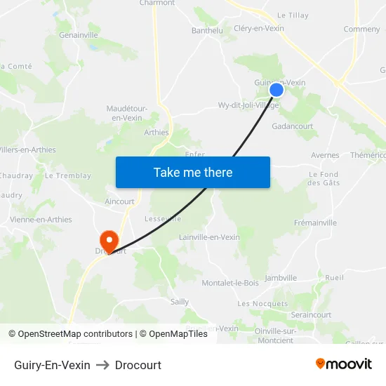 Guiry-En-Vexin to Drocourt map