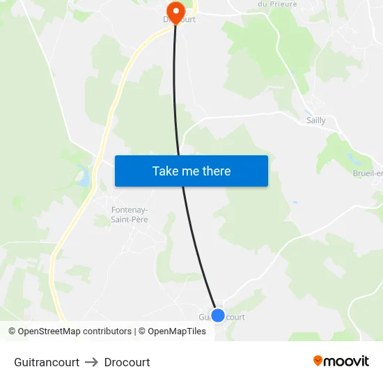 Guitrancourt to Drocourt map