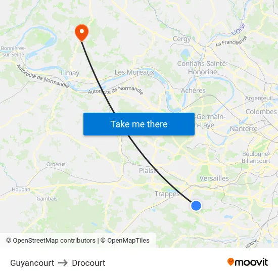 Guyancourt to Drocourt map