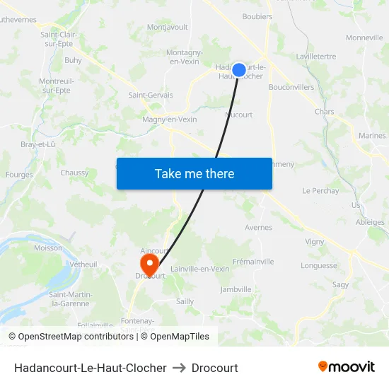 Hadancourt-Le-Haut-Clocher to Drocourt map
