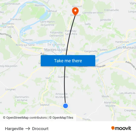 Hargeville to Drocourt map
