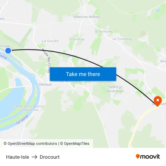 Haute-Isle to Drocourt map