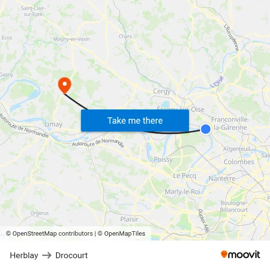 Herblay to Drocourt map