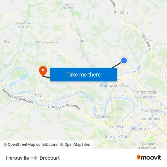 Herouville to Drocourt map