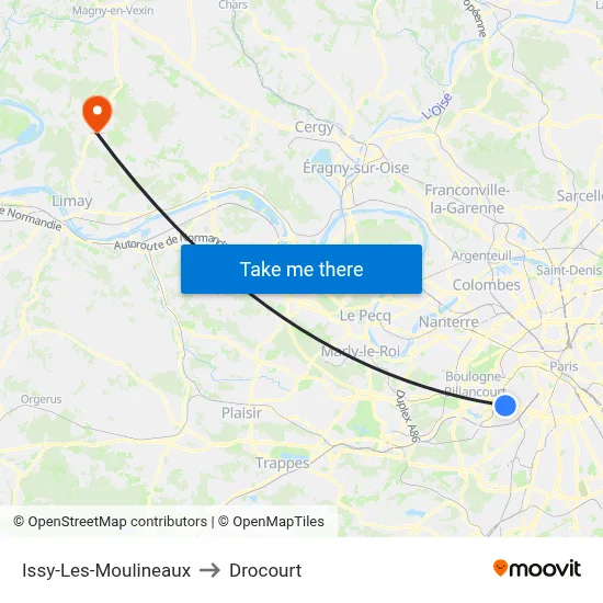 Issy-Les-Moulineaux to Drocourt map