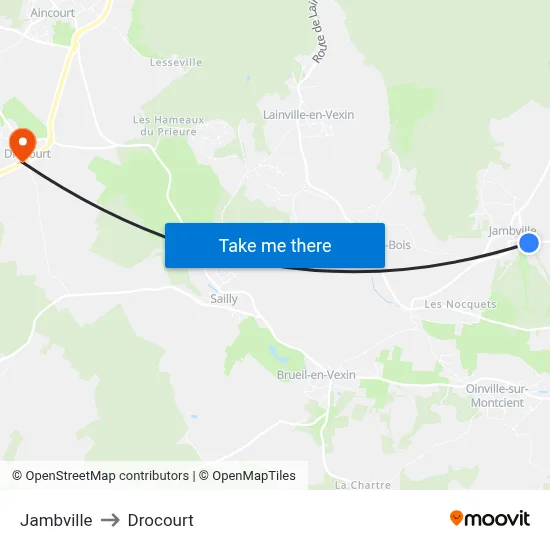Jambville to Drocourt map