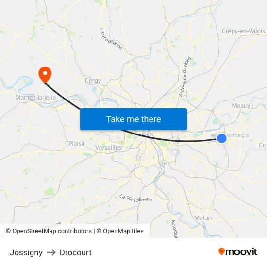 Jossigny to Drocourt map