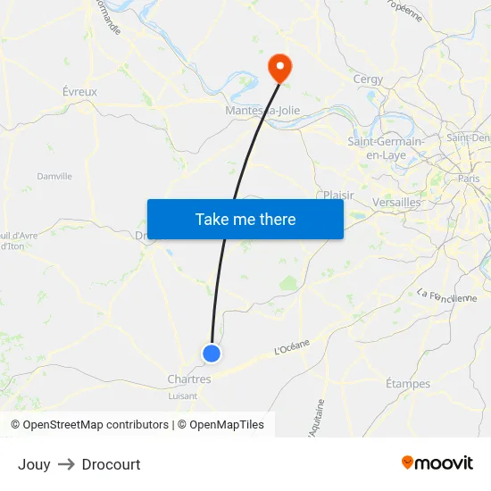 Jouy to Drocourt map