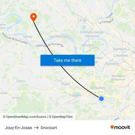 Jouy-En-Josas to Drocourt map