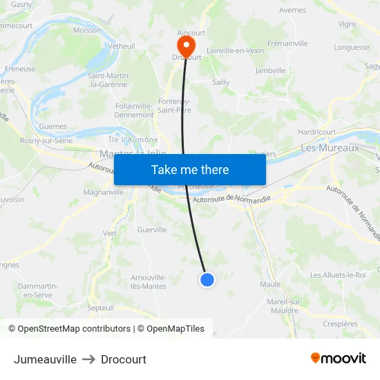 Jumeauville to Drocourt map