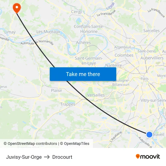 Juvisy-Sur-Orge to Drocourt map