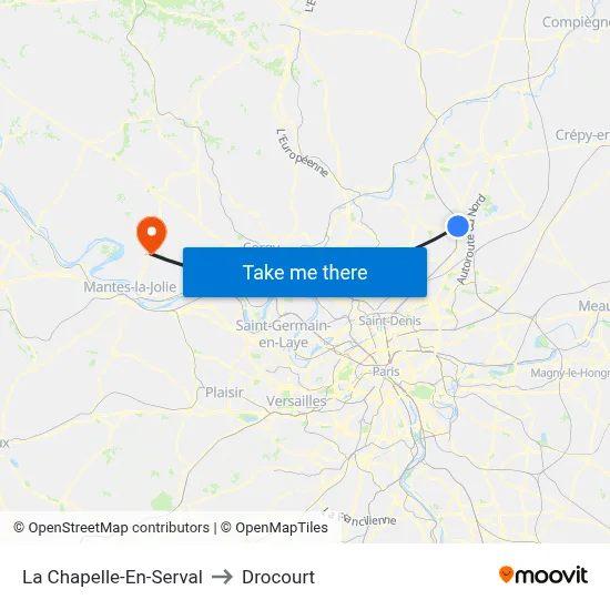 La Chapelle-En-Serval to Drocourt map