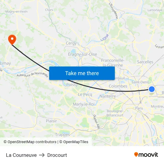 La Courneuve to Drocourt map