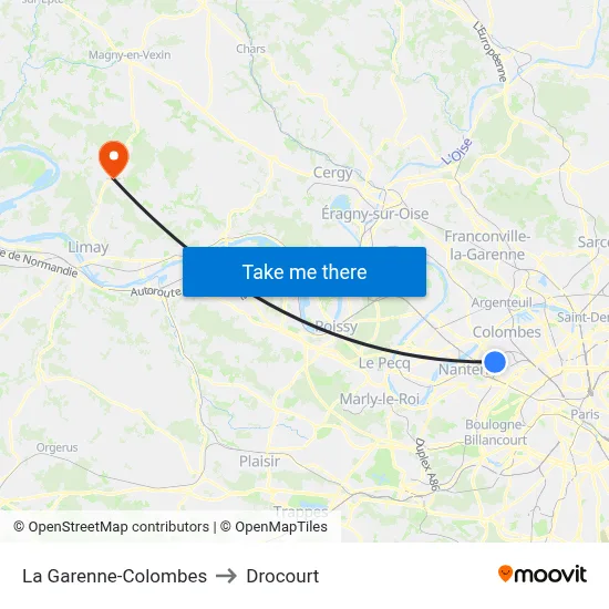 La Garenne-Colombes to Drocourt map