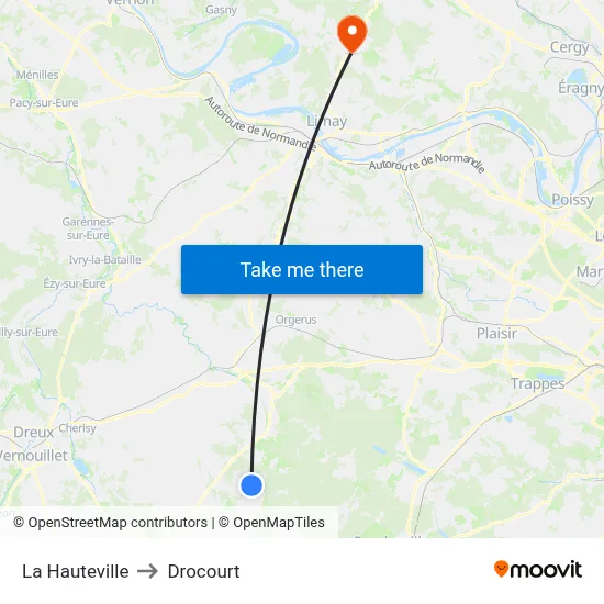 La Hauteville to Drocourt map