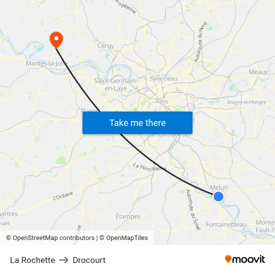 La Rochette to Drocourt map