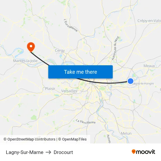 Lagny-Sur-Marne to Drocourt map