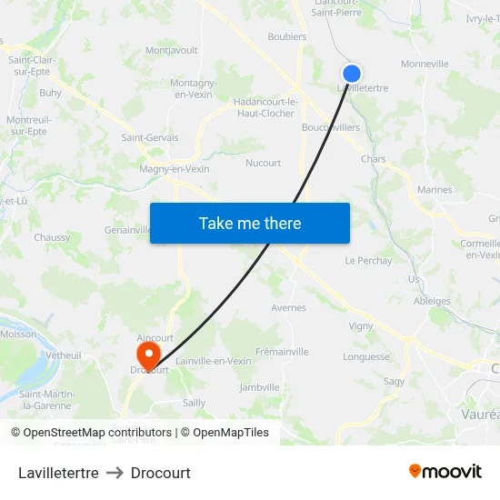 Lavilletertre to Drocourt map