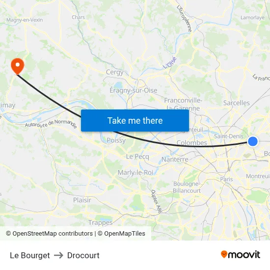 Le Bourget to Drocourt map