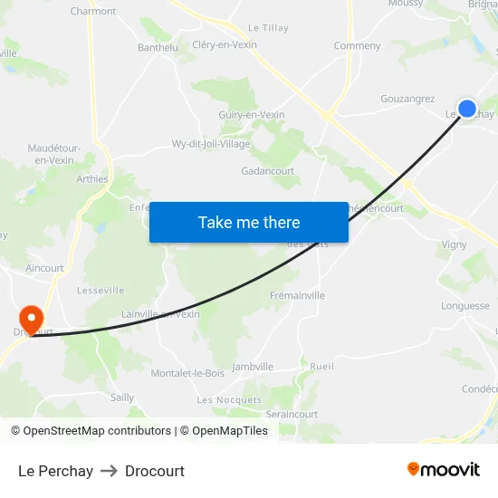 Le Perchay to Drocourt map