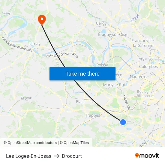 Les Loges-En-Josas to Drocourt map