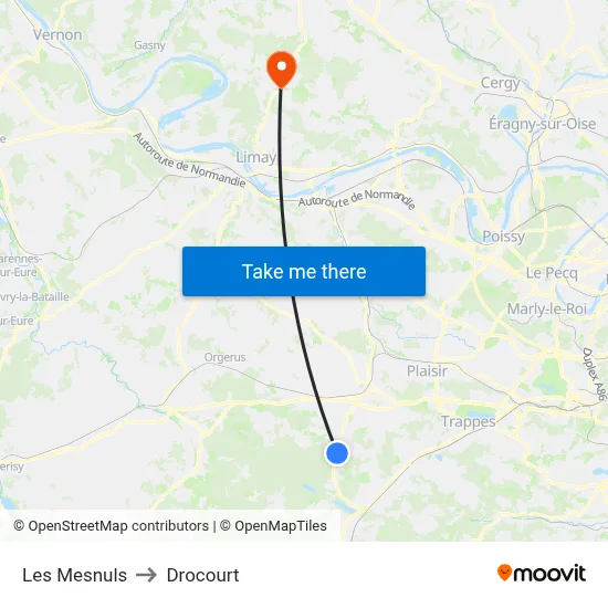 Les Mesnuls to Drocourt map