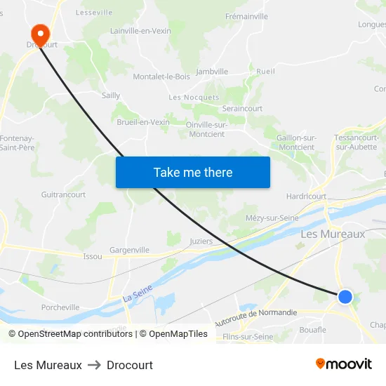 Les Mureaux to Drocourt map