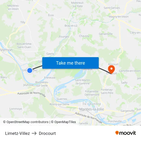 Limetz-Villez to Drocourt map