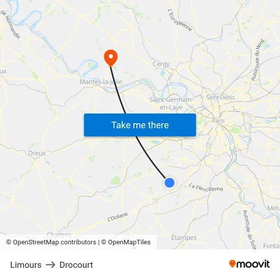 Limours to Drocourt map