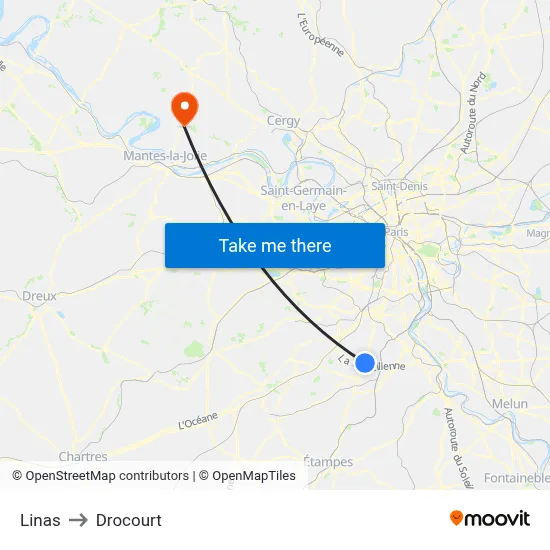 Linas to Drocourt map