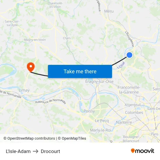 L'Isle-Adam to Drocourt map