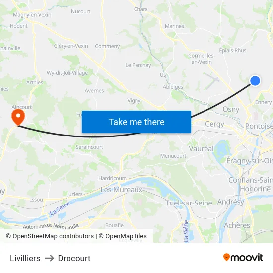 Livilliers to Drocourt map