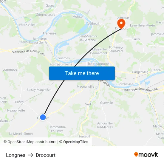 Longnes to Drocourt map