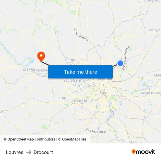 Louvres to Drocourt map
