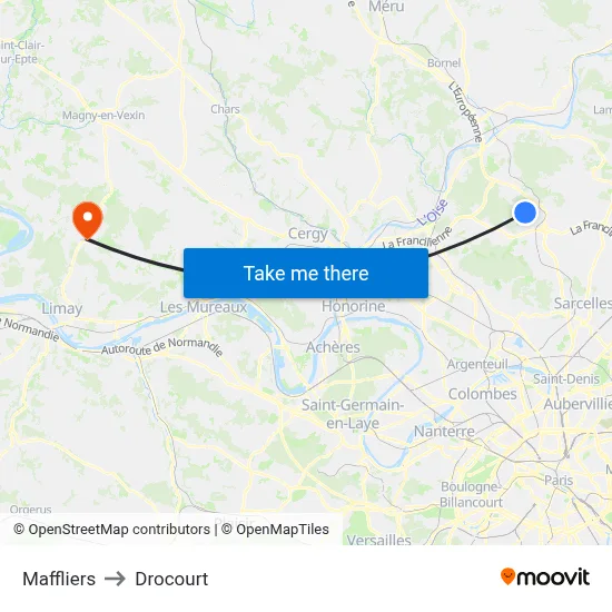 Maffliers to Drocourt map