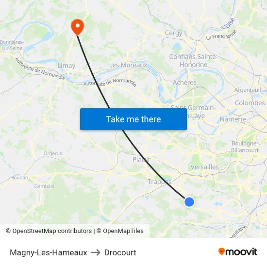 Magny-Les-Hameaux to Drocourt map