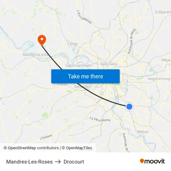 Mandres-Les-Roses to Drocourt map