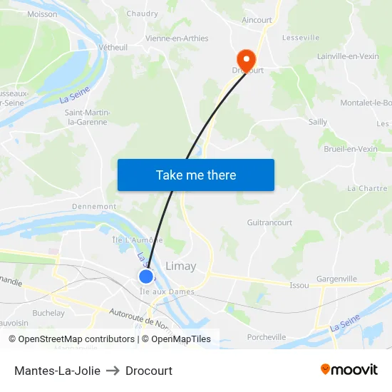 Mantes-La-Jolie to Drocourt map