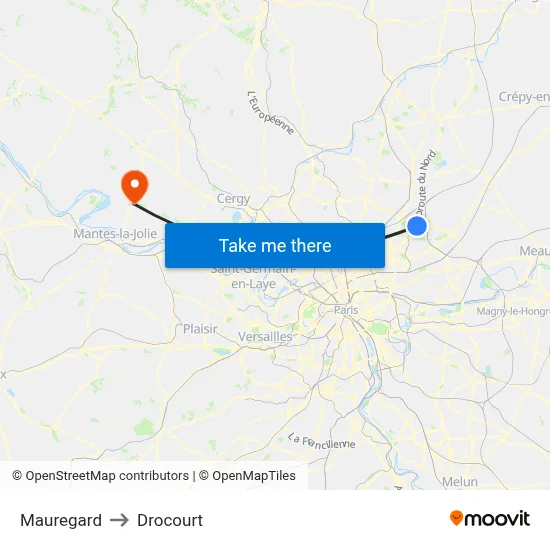 Mauregard to Drocourt map