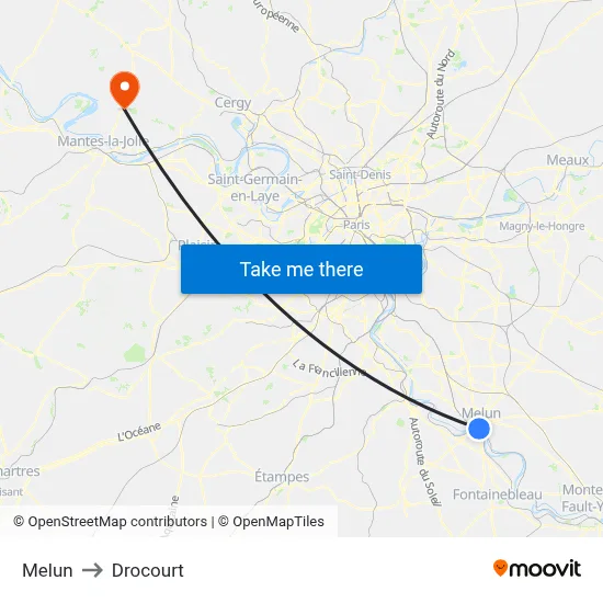 Melun to Drocourt map