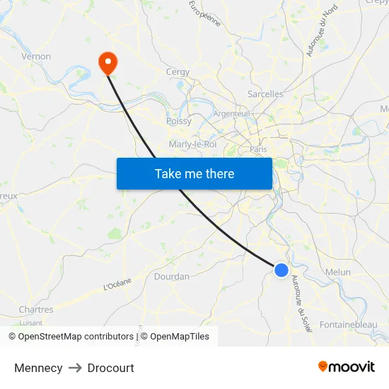 Mennecy to Drocourt map