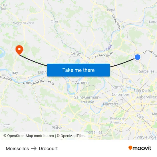 Moisselles to Drocourt map