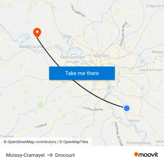 Moissy-Cramayel to Drocourt map