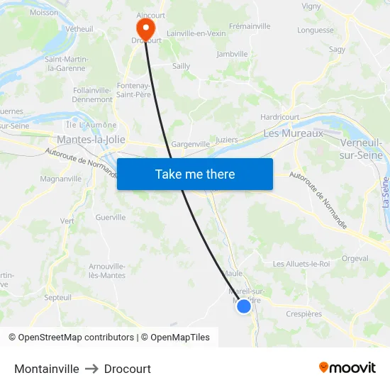 Montainville to Drocourt map