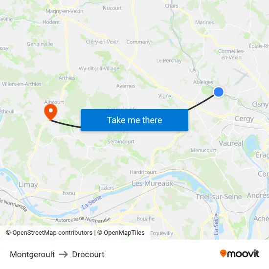 Montgeroult to Drocourt map