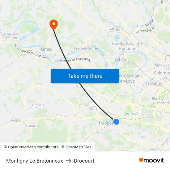 Montigny-Le-Bretonneux to Drocourt map