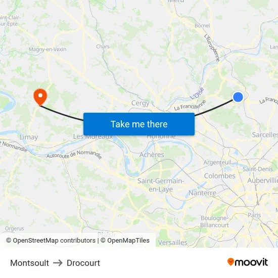 Montsoult to Drocourt map