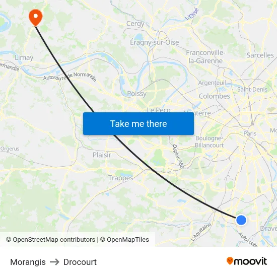Morangis to Drocourt map